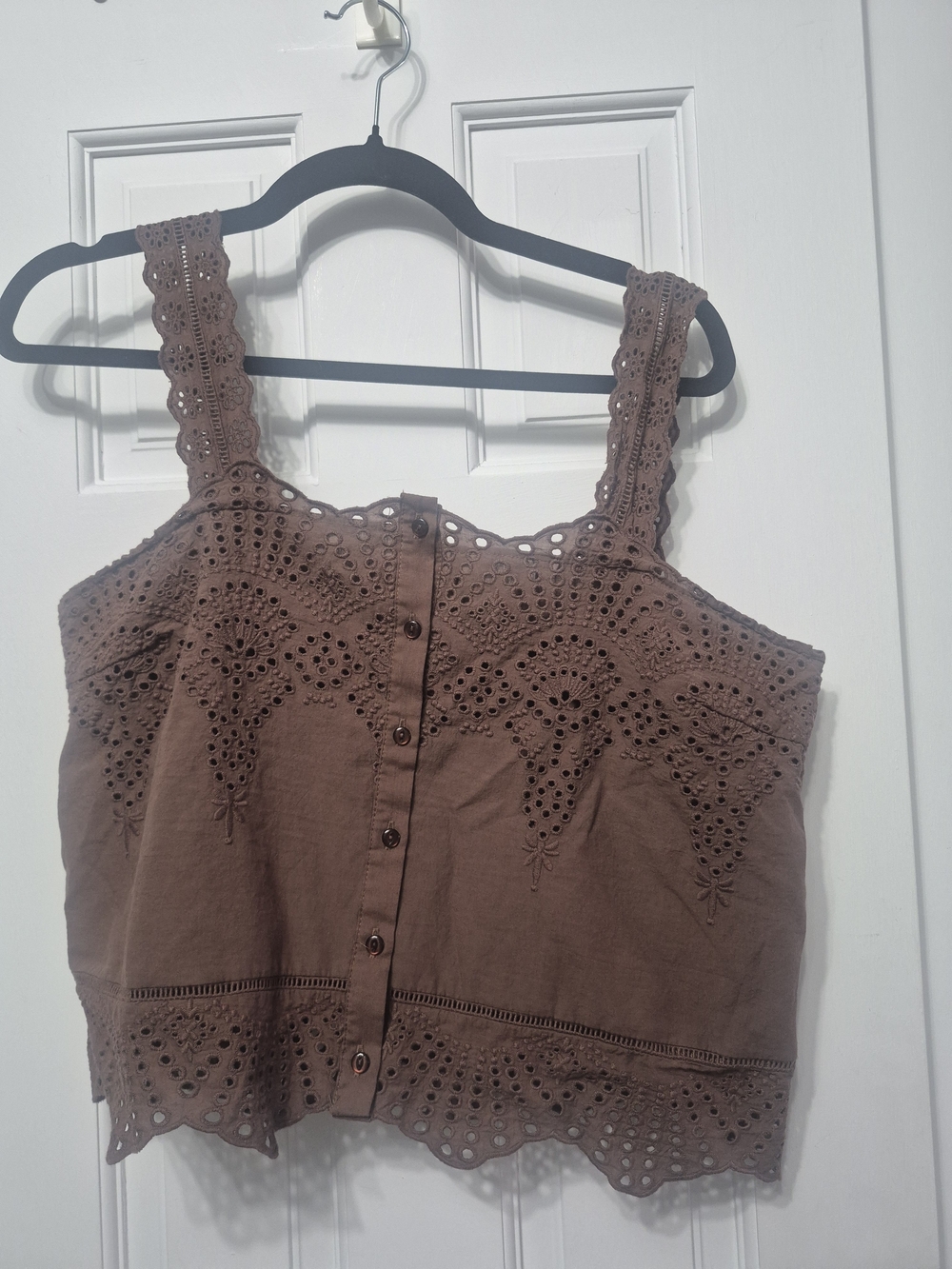 Joie Brown Eyelet Cotton Button-Front Camisole